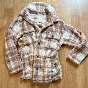 Billabong oversized fleece jacket size medium plaid tan